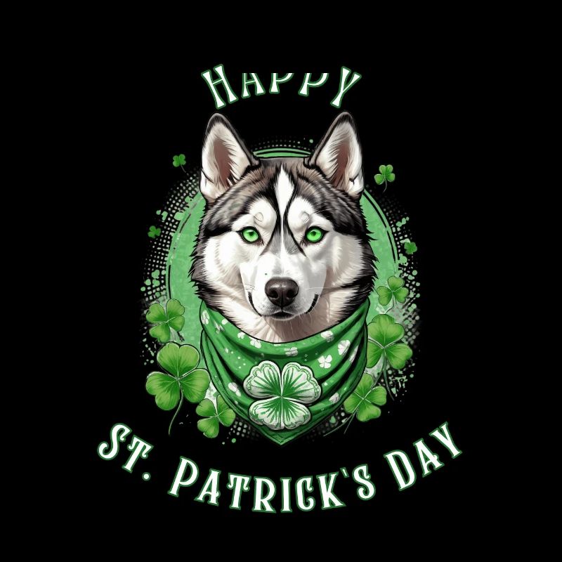 Chien husky avec Bandana de trèfle vert St. Patrick’s