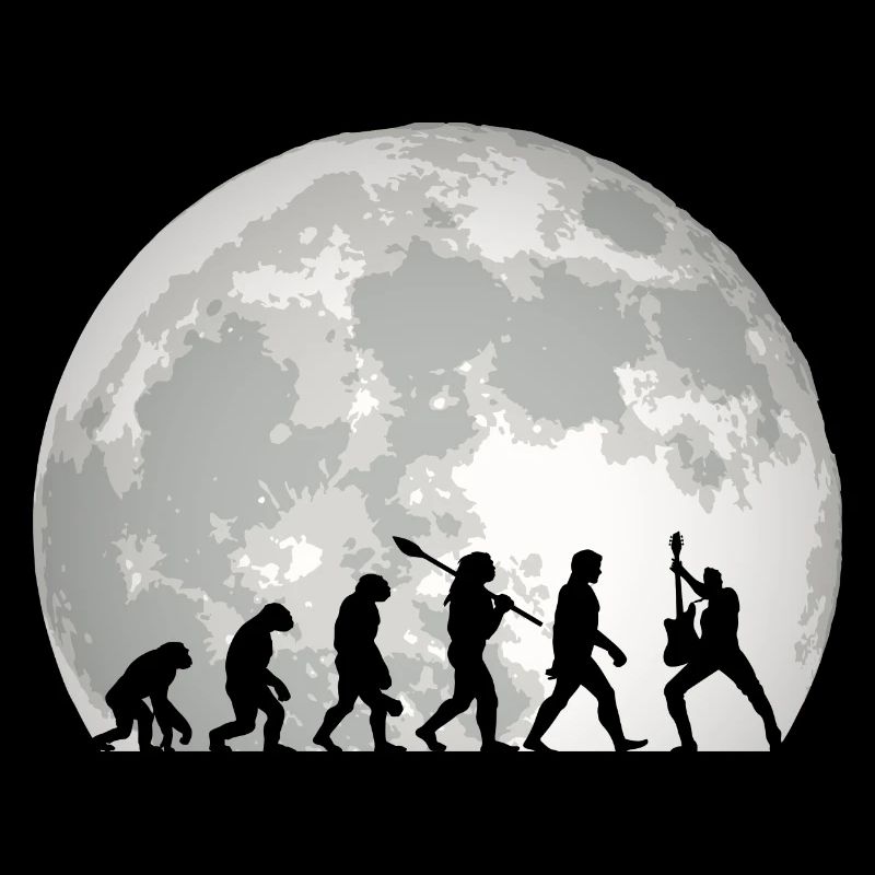 Human Evolution Guitar Band Moon Vintage Guitariste