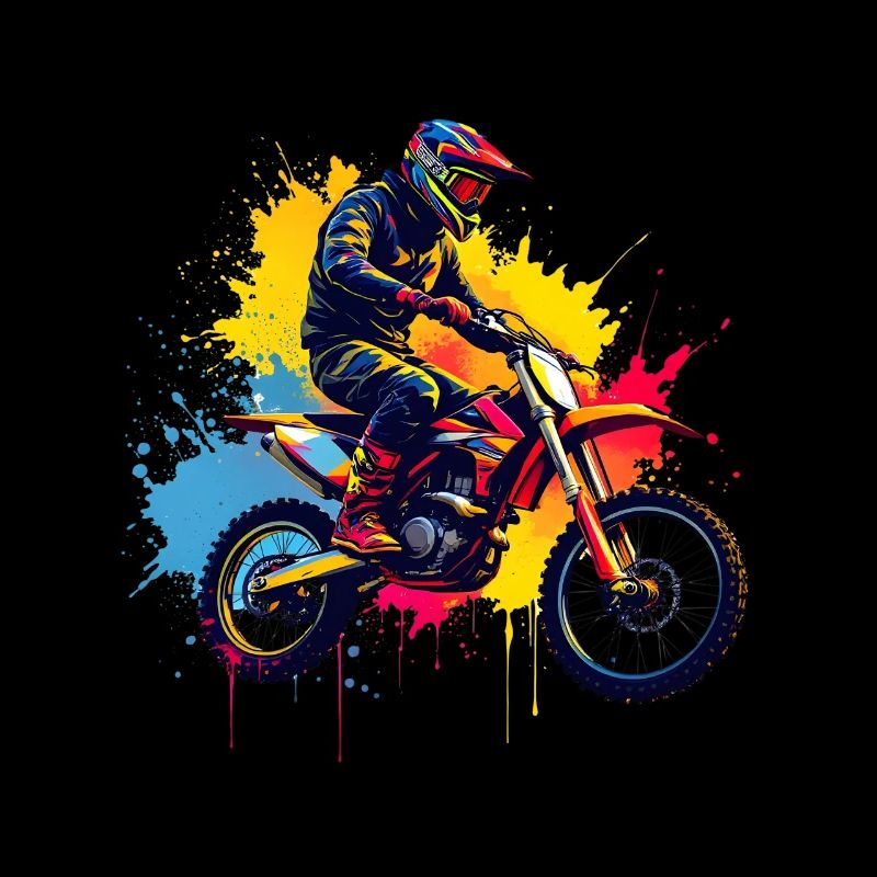 Motocross Design Kunst Wasserfarbe Splashes Bunt