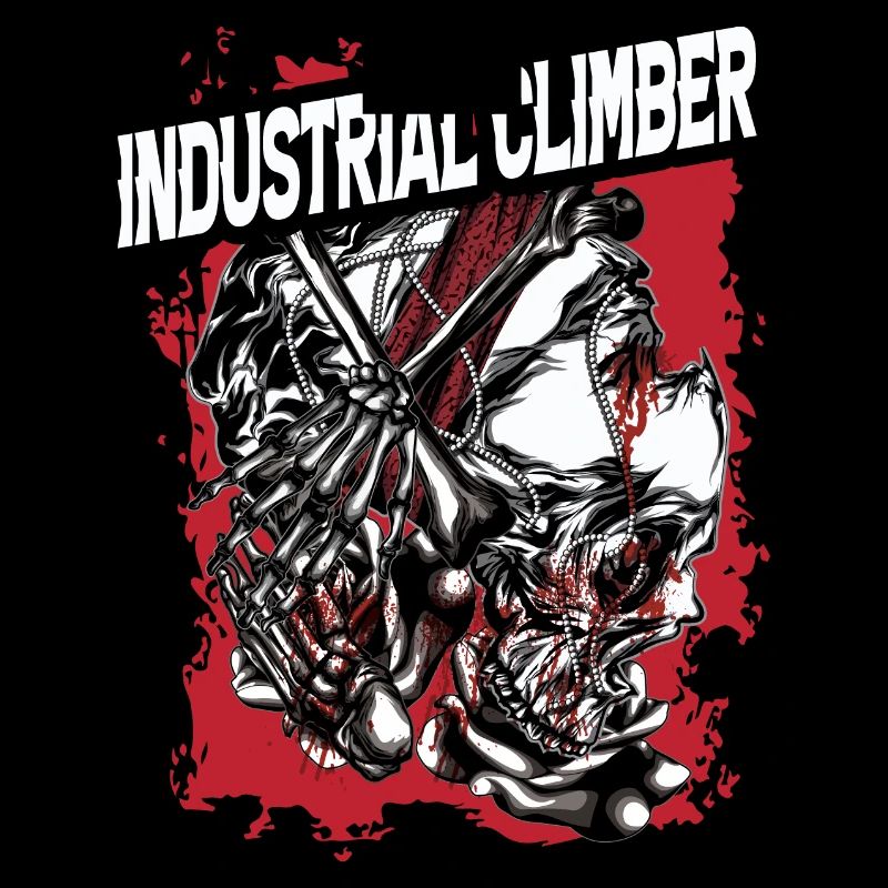 Industriekletterer Knochen roter Hintergrund Kopf