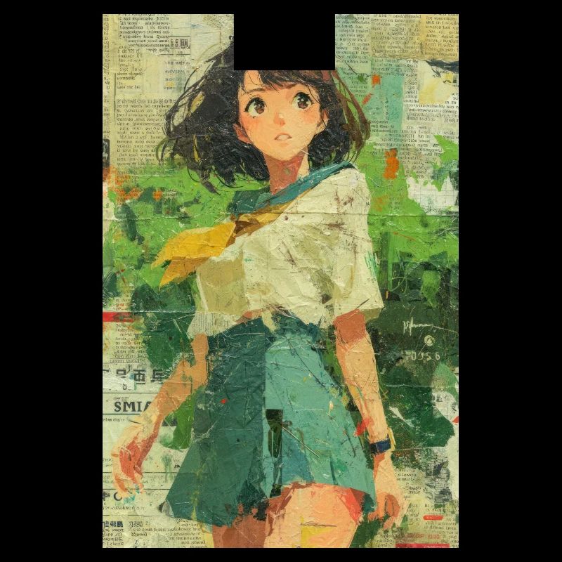 Texturierte Anime Mädchen Collage Kunst
