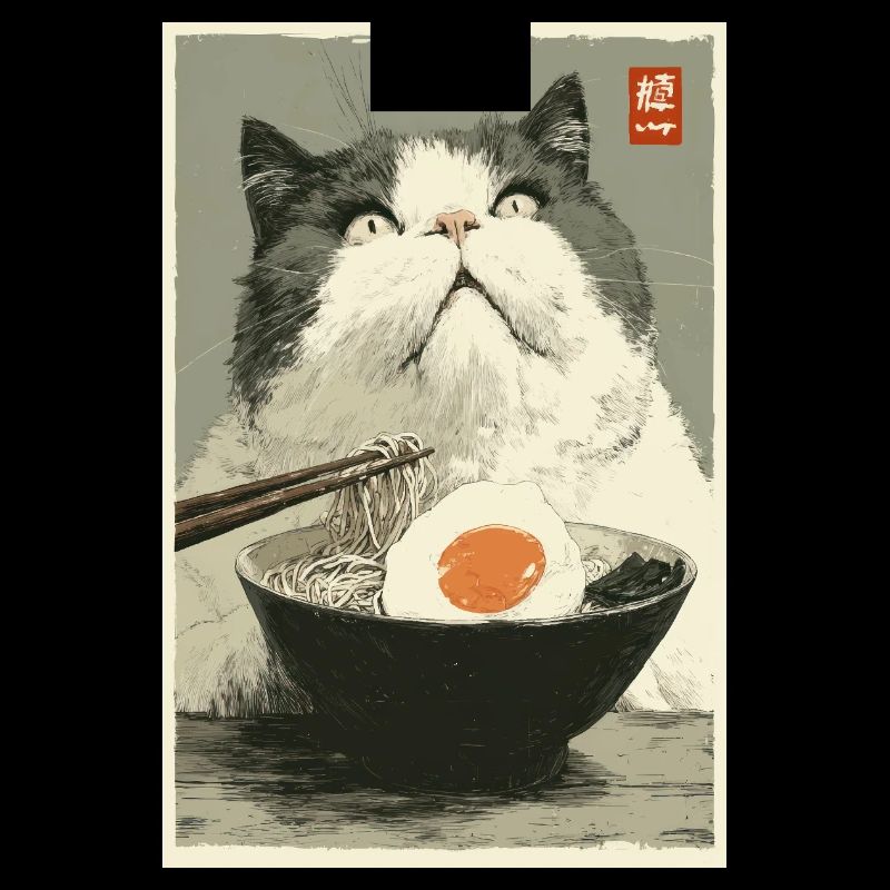 Cat Staring at Ramen Bowl