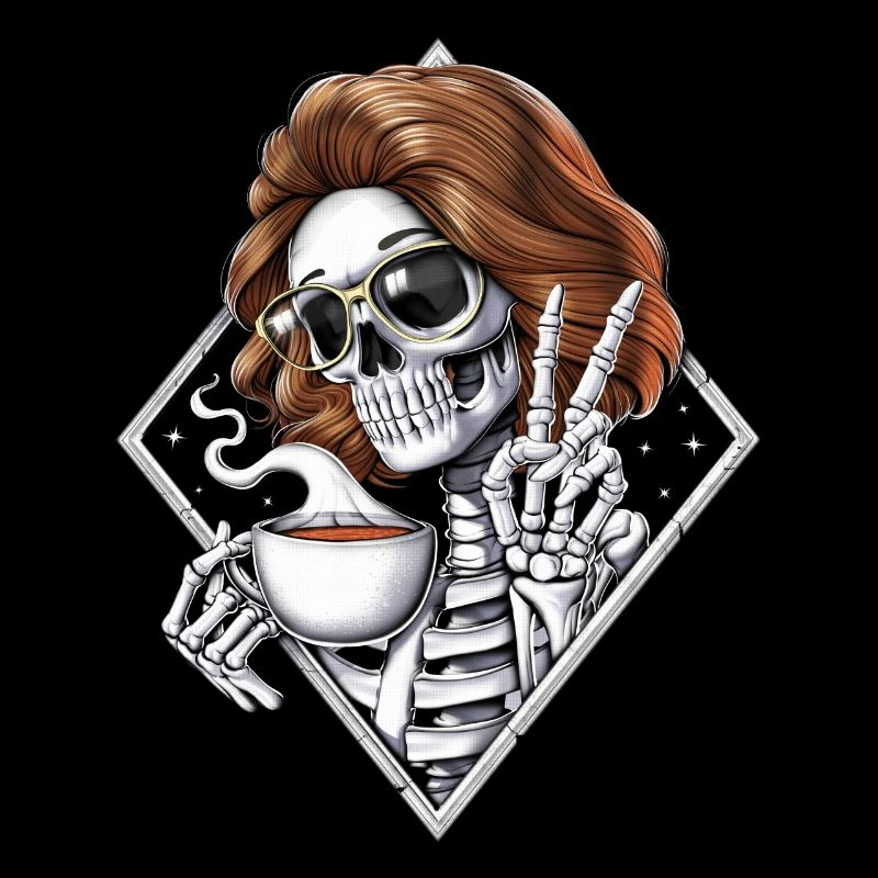 Skeleton Hippie Drinking Coffee