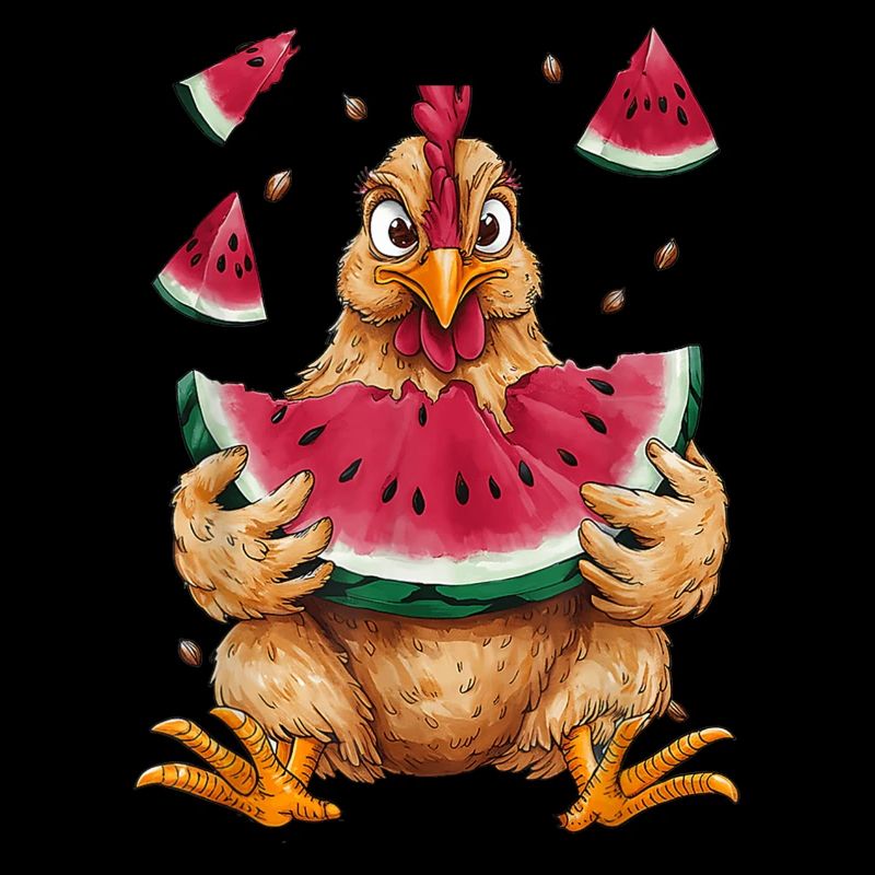 Cute Chicken Eating Watermelon Fruit Summer