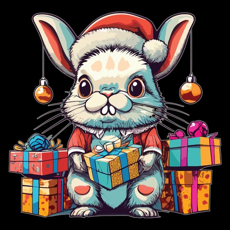 Happy Rabbit Santa Hat n Xmas Present