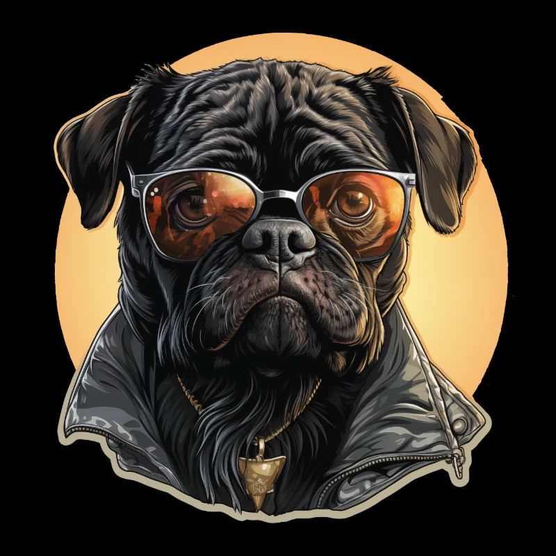 Pug with sunglasses and leather jacket