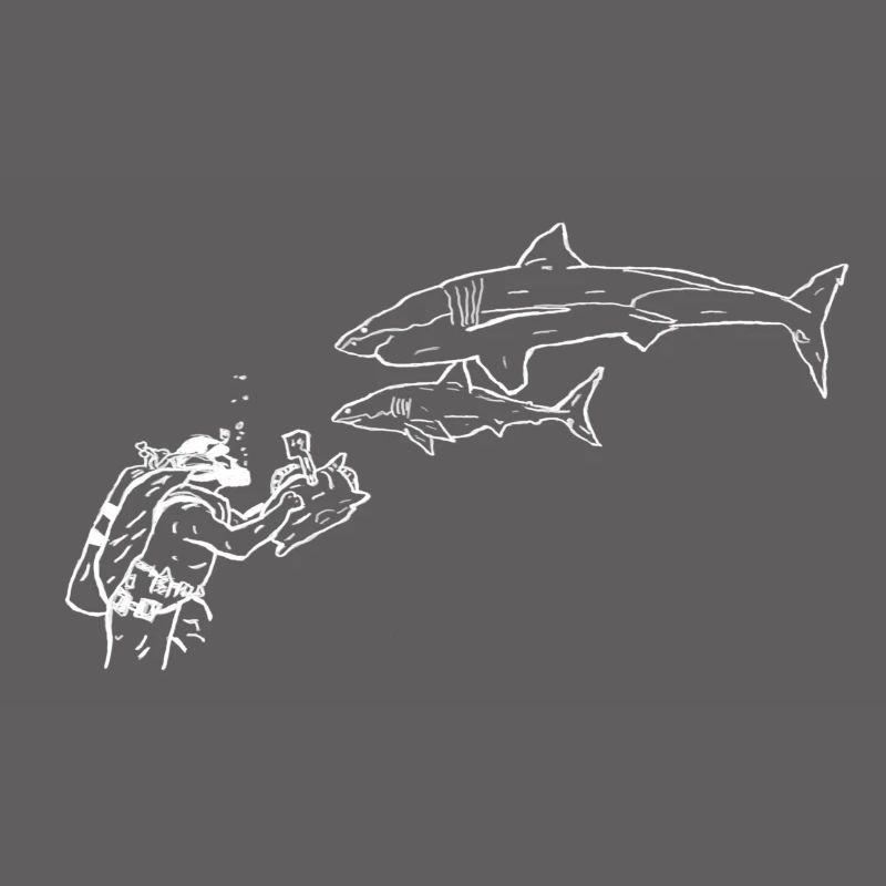 Shark with camera diver in white