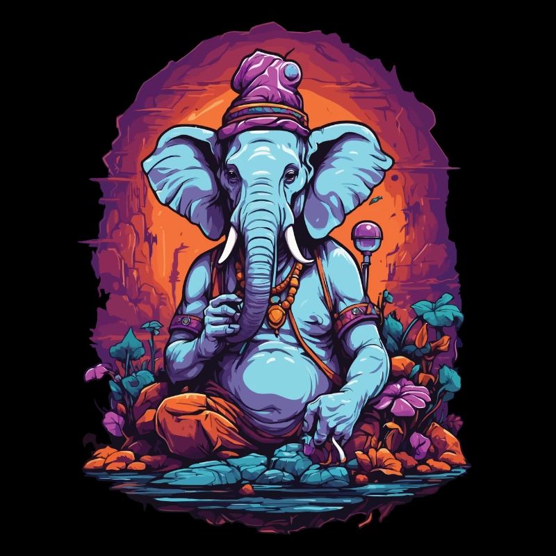 Éléphant psychédélique Art Goa Trance forêt champignons