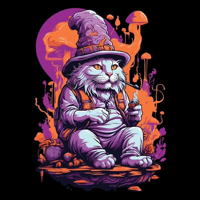 Art psychédélique forêt champignons Goa Trance chat