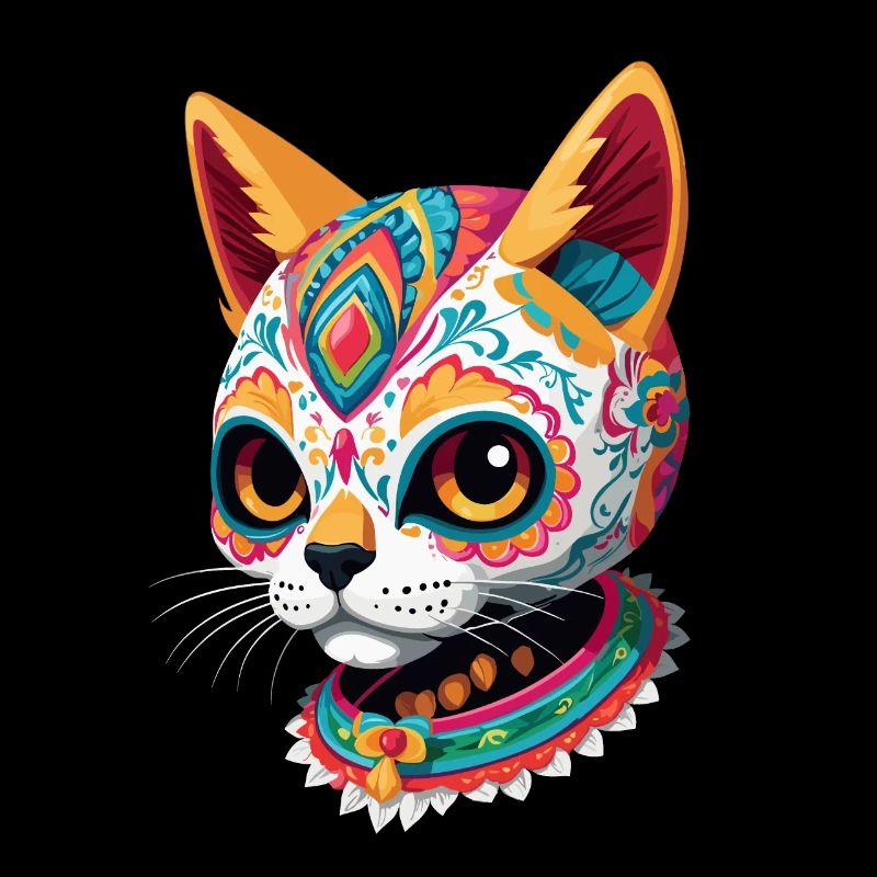 Sugar Skull Cat Mexican Holiday
