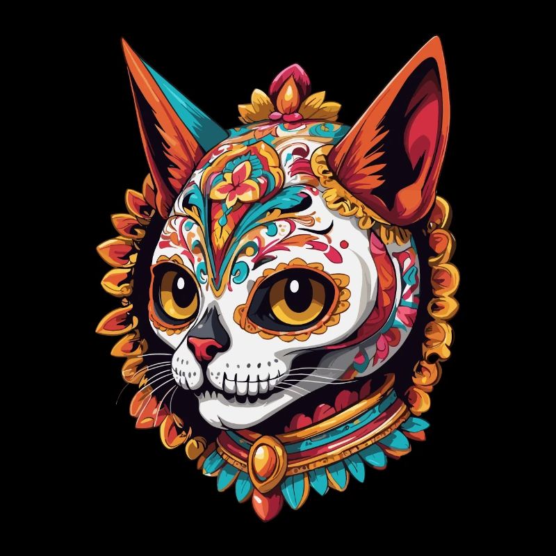 Chat Mexique Sugar Skull Dia De Muertos Design