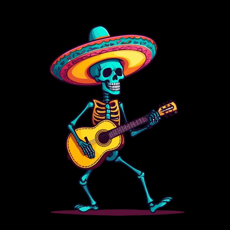 Mexican mariachi skeleton guitarist