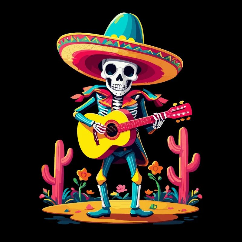 Mexican mariachi skeleton guitarist