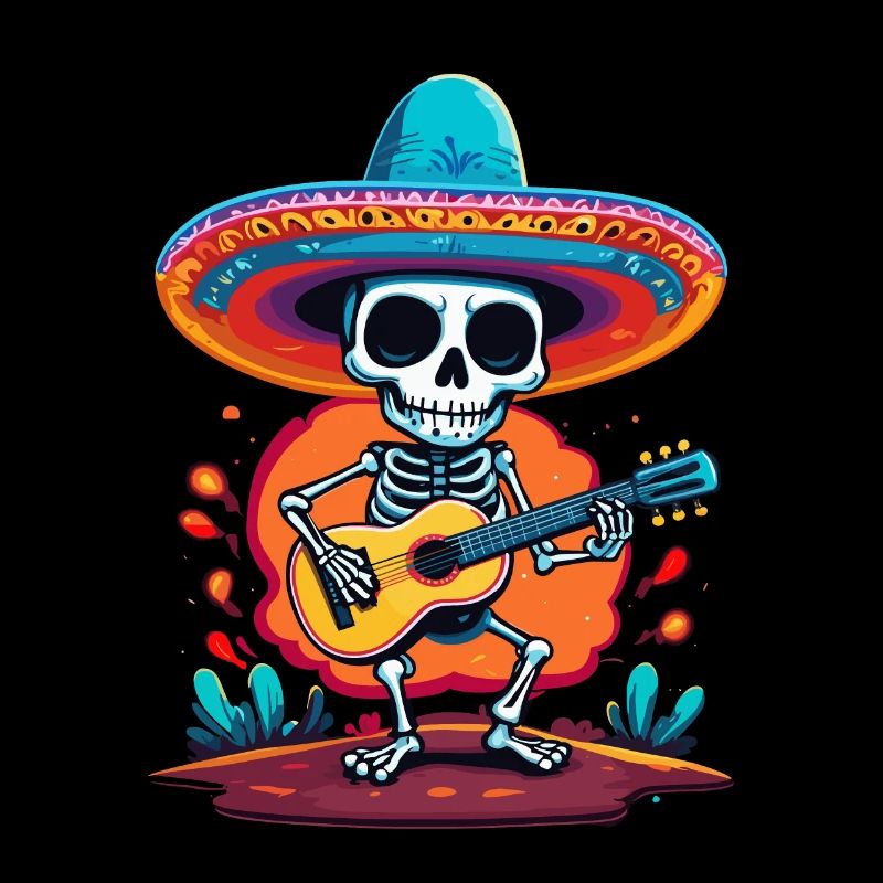 Mexican mariachi skeleton guitarist