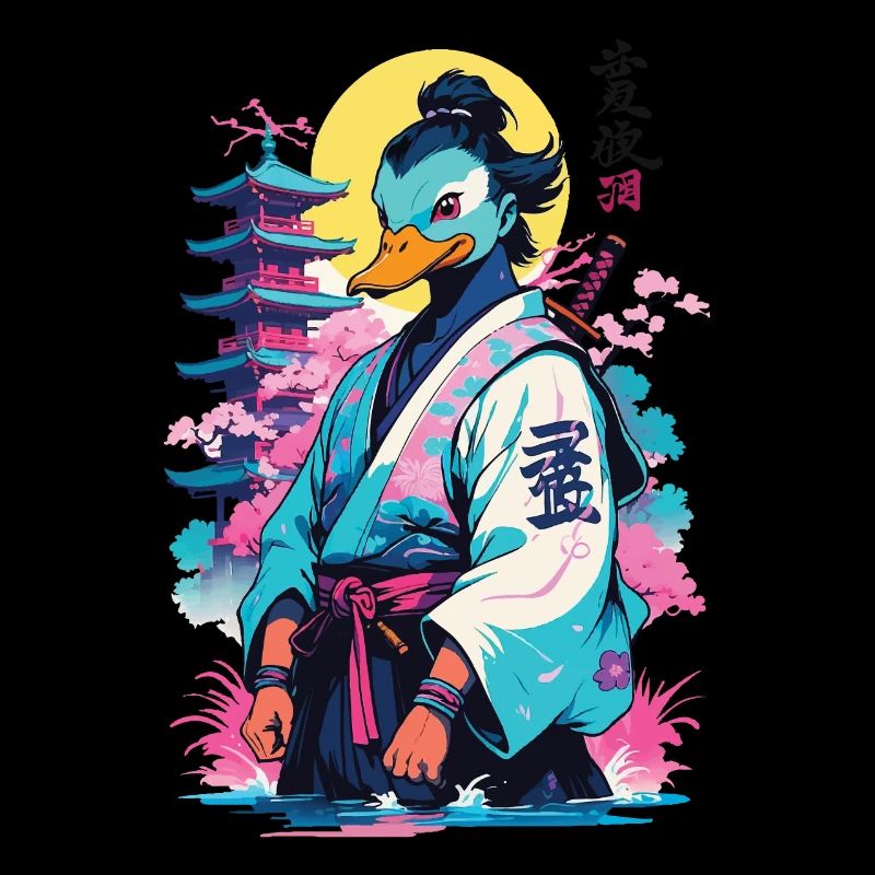 Samurai Ente In Aesthetic Vaporwave Stil