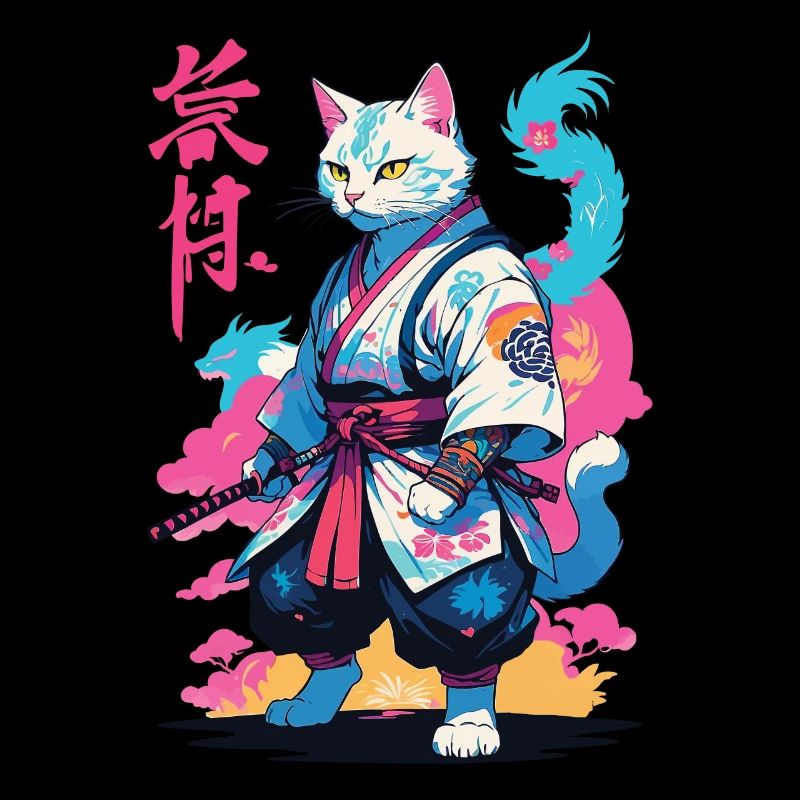 Samurai Katze Vaporwave Aesthetic Japan Kunst