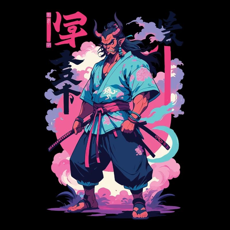 Samurai Oni Yokai Aesthetic Vaporwave Style