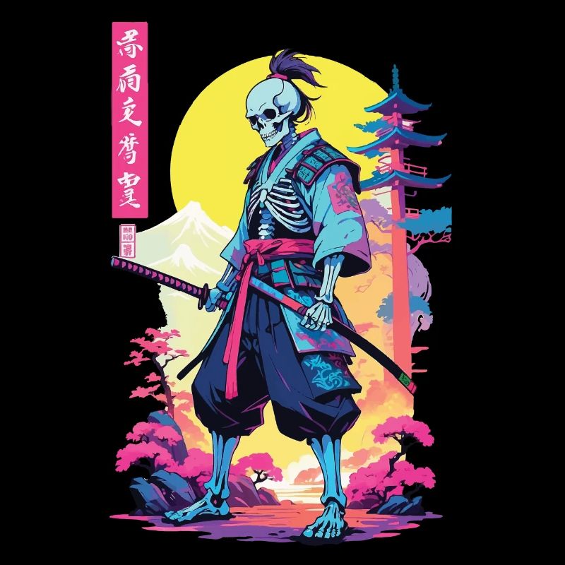 Oni Skelett Samurai Vaporwave Aesthetic
