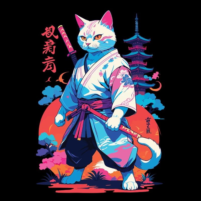 Samurai Cat Vaporwave Aesthetic Japan Art