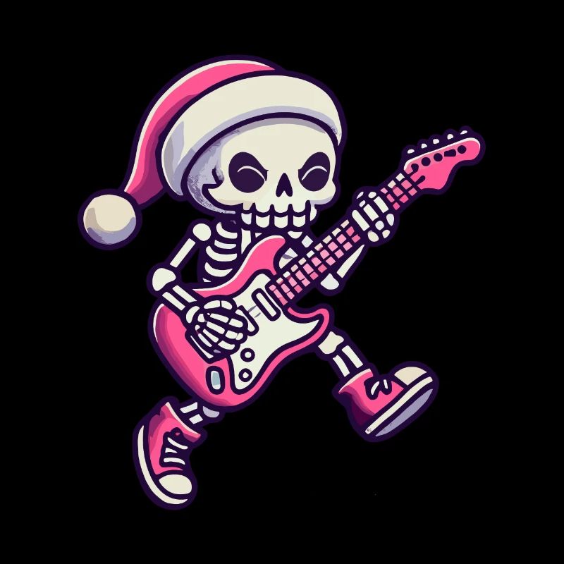 Skeleton With Guitar And Santa Hat Rocks