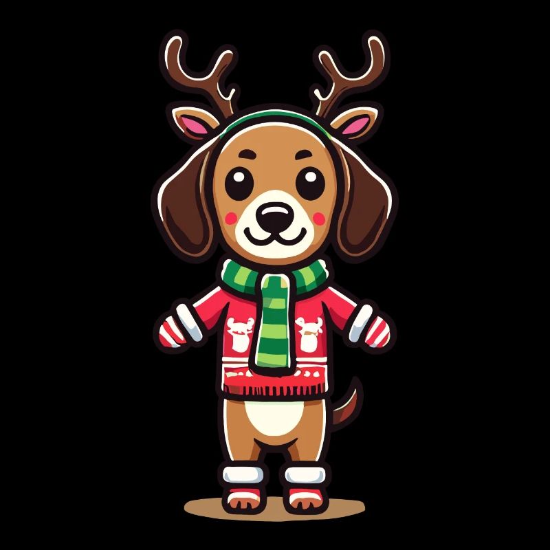 Chien de Noël avec bois et écharpe