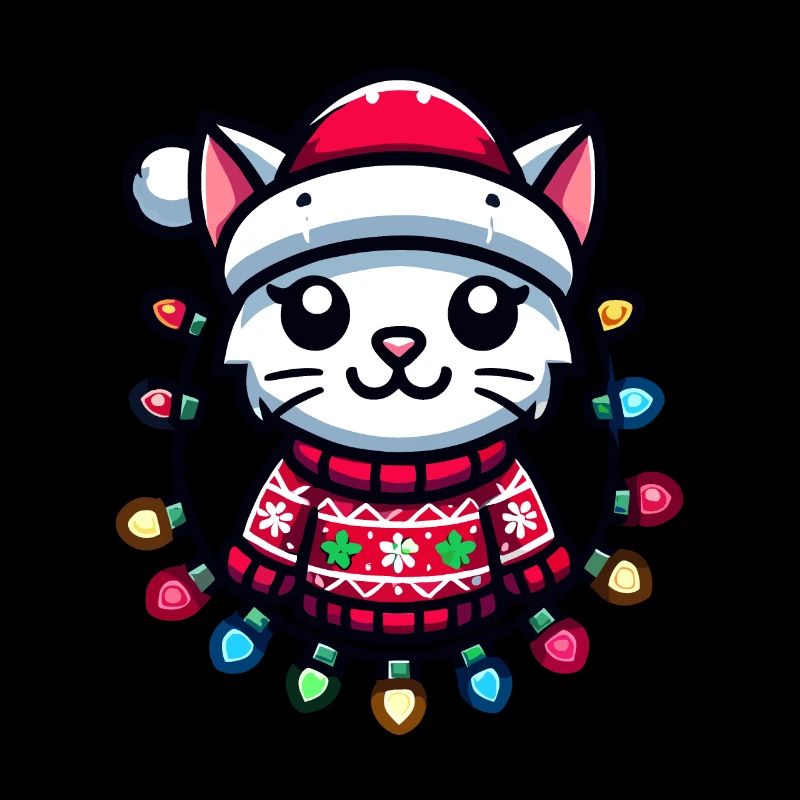 Weihnachtliche Katze Mit Lichterkette