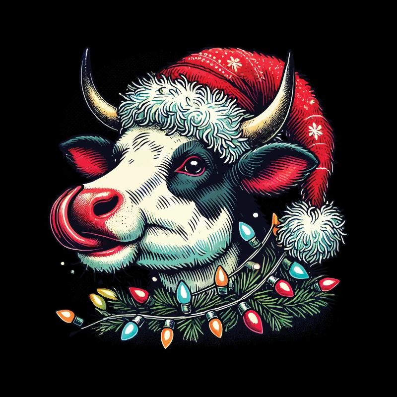 Drôle de vache avec chapeau de Noël