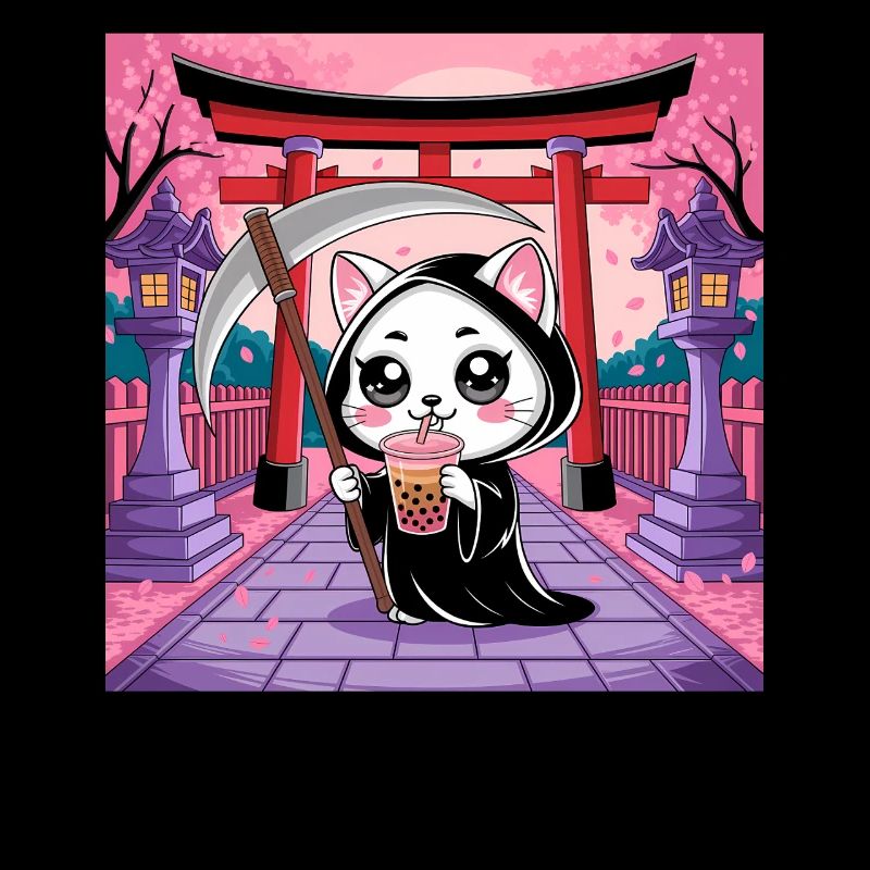 Grim Reaper Anime Cat Cherry Blossom