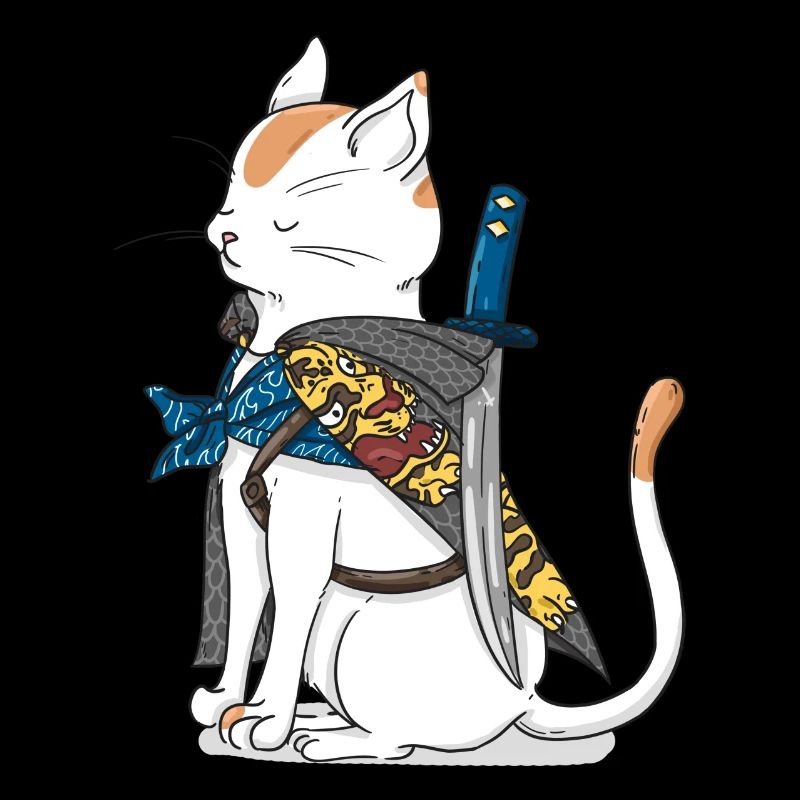 Samurai Katze mit Katana Schwert im Japan Stil