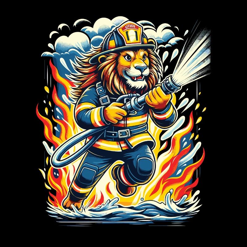 Lion, Pompier, Pompier, Flammes, Héros