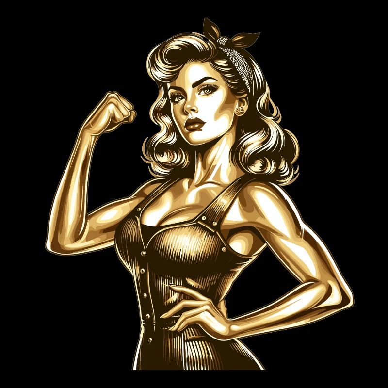 Strong Cool Woman Rockabilly Style Gold Gift