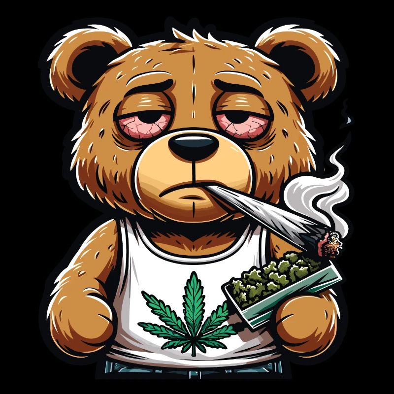 Bär raucht einen Cannabis-Joint