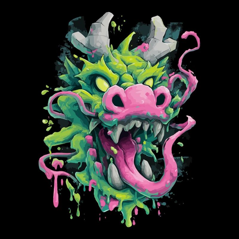 Tête de dragon psychédélique Japon Style Street Art