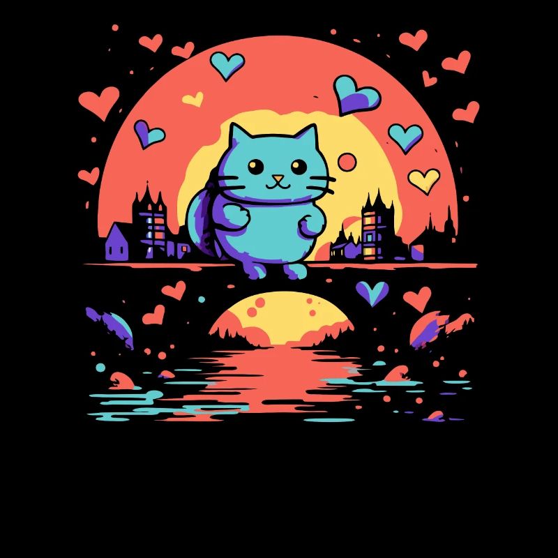 A happy cat and hearts