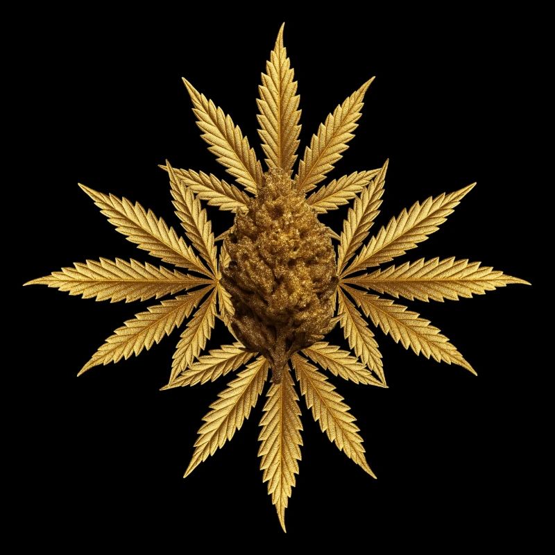Goldene Hanfblätter mit Bud