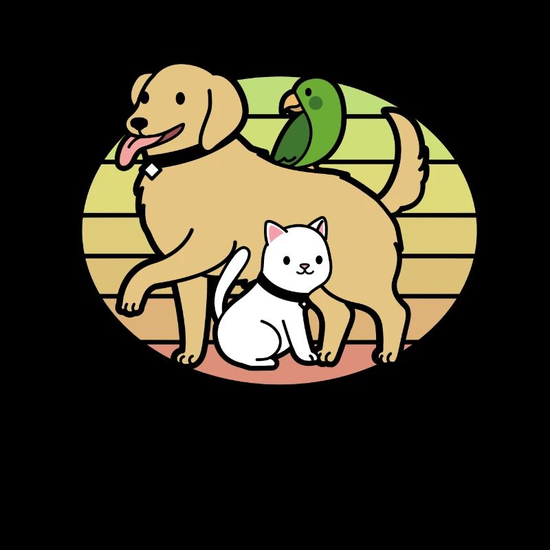 Chien chat perroquet coucher de soleil