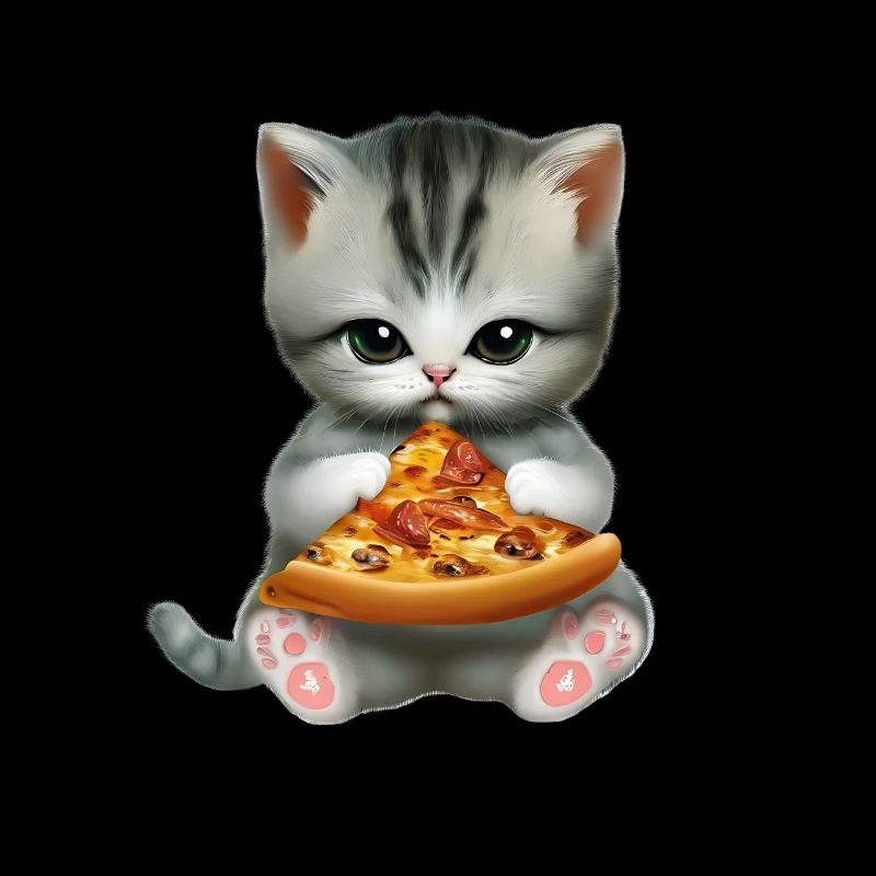 Cat eats pizza