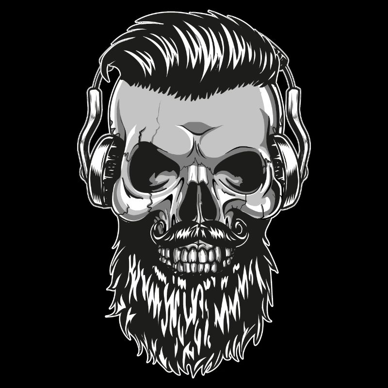 Crâne de hipster avec barbe et écouteurs