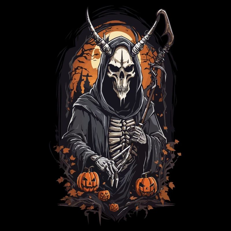 Demonic Grim Reaper Skull Halloween Design
