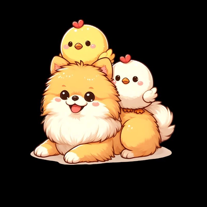 Cute chick on a Pomeranian
