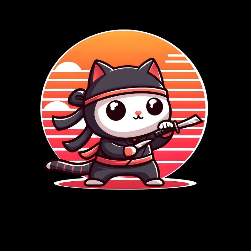 Chat ninja au coucher du soleil