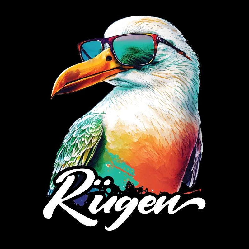 Rügen Urlaub coole bunte Möwe mit Sonnenbrille