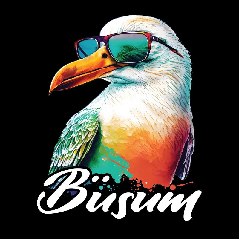 Büsum Urlaub coole bunte Möwe mit Sonnenbrille