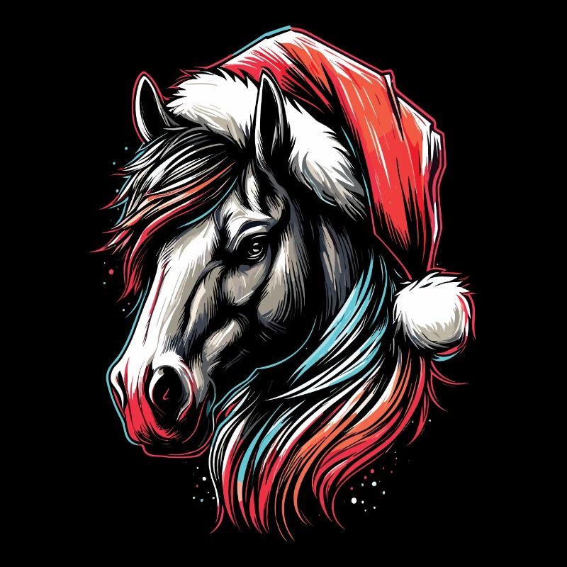 Tête de cheval avec chapeau de père Noël