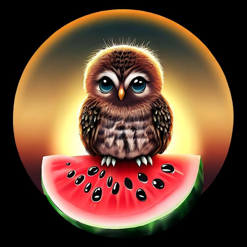Hibou sur pastèque au coucher du soleil