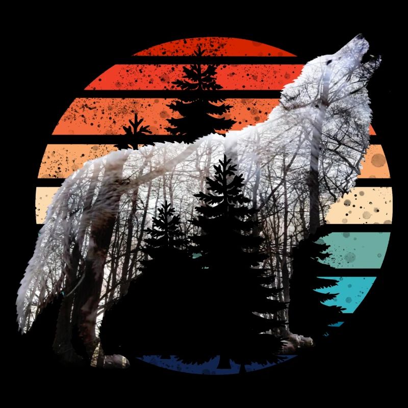 heulender Wolf Doppelbelichtung mit Retro Sunset