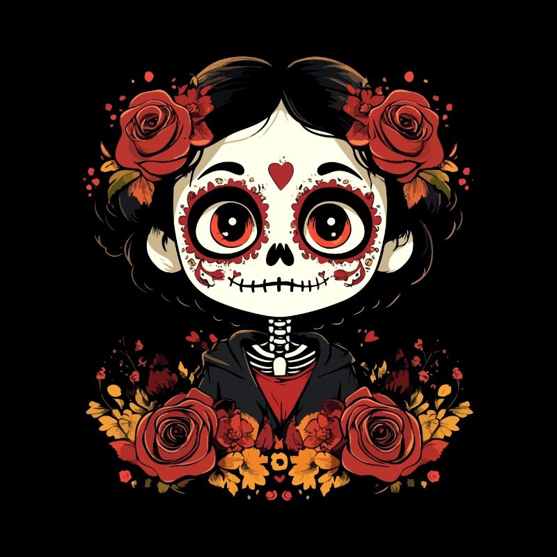 Cute Sugar Skull Face with Roses