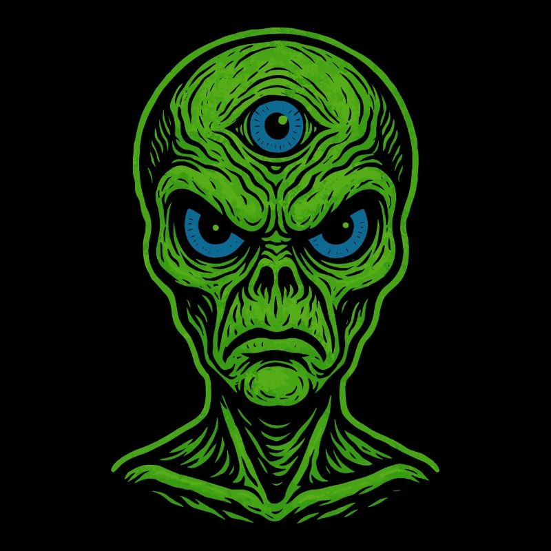 Three-eyed alien in neon look