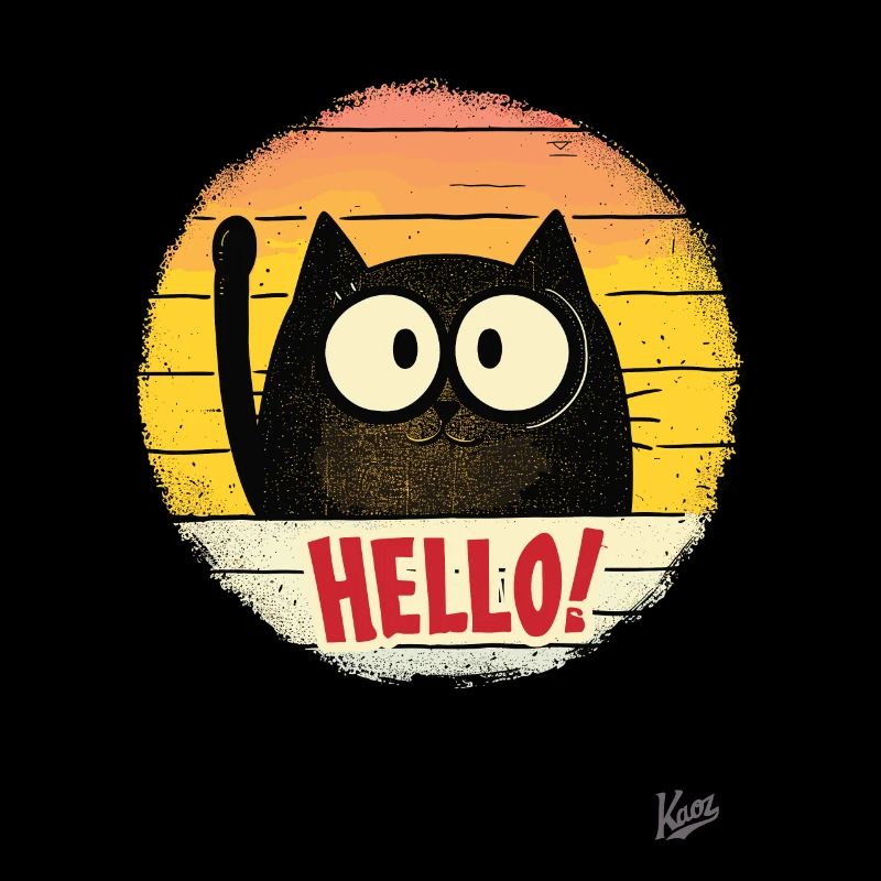 Retro Cartoon Cat Waving, Hello