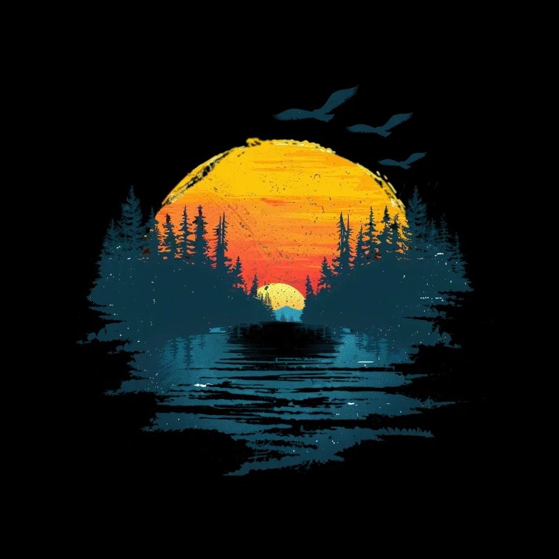 Lever du soleil, nature idylle avec les oiseaux
